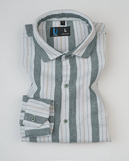 Full Sleeve Cotton Dobby Green,White& biscuit Lining Shirt