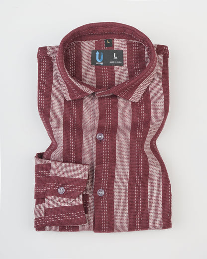 Full Sleeve Cotton Dobby Maroon & White Lining Shirt