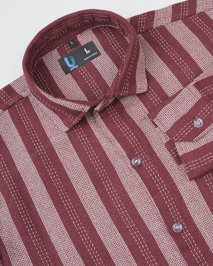 Full Sleeve Cotton Dobby Maroon & White Lining Shirt