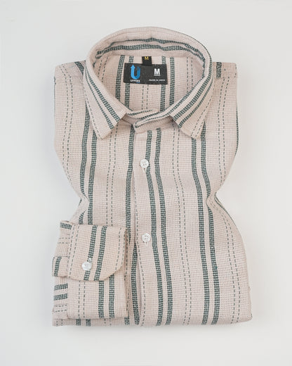 Full Sleeve Cotton Dobby Light Biscuit & White Lining Shirt