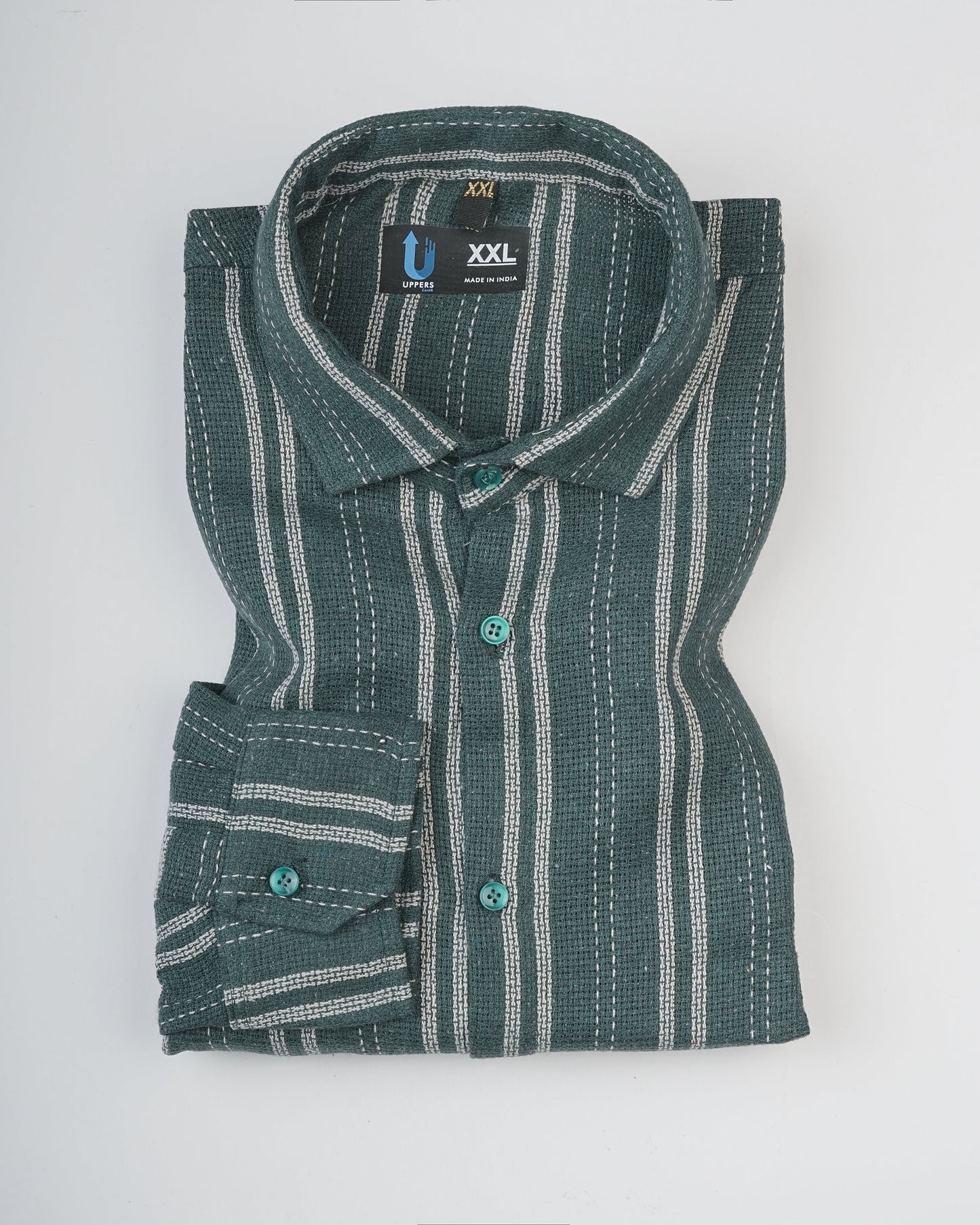 Full Sleeve Cotton Dobby Green & White Lining Shirt